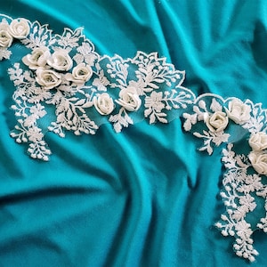 3D floral Embroidered Ivory lace trimming,Bridal lace trimming,3D lace,Bridal lace,Wedding Lace,wedding Ivory lace, Ivory 3d Floral lace