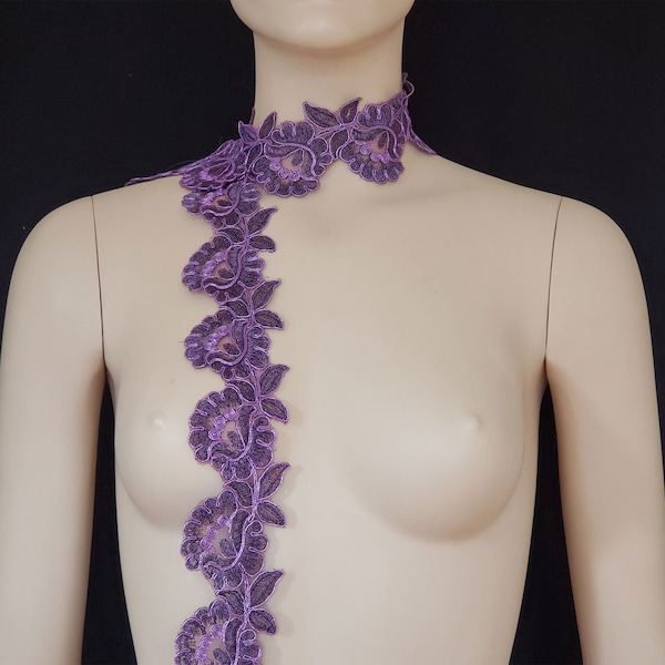 Purple color  Lace trim Applique 36"(1yard) for Bridal, Bridesmaid, Sash, Headband, Dance Costumes