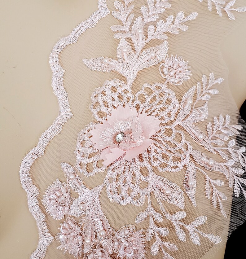 Blush 3D applique long floral lace applique for Bridal Etsy
