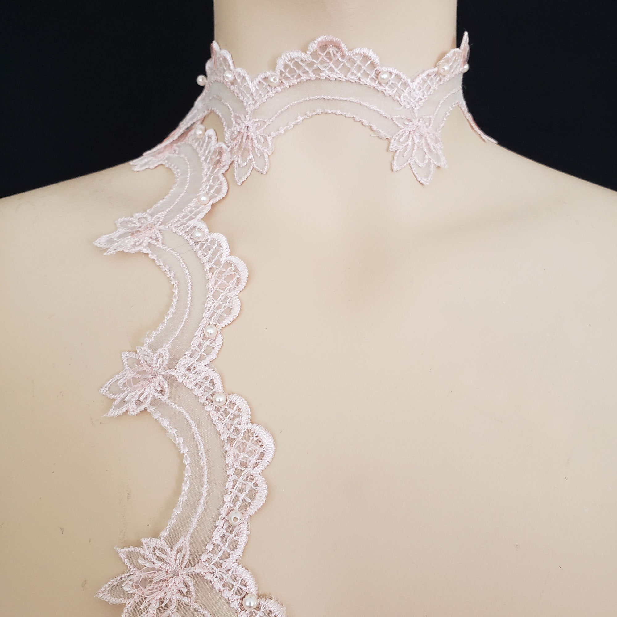 Blush Floral Embroidered Lace Trimscallop Lace Trim Etsy