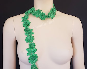 Green Lace trim Applique 18" for Bridal, Bridesmaid, Sash, Headband, Dance Costumes