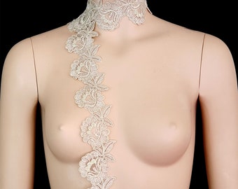 Champagne Lace trim Applique 36"(1 yard) for Bridal, Bridesmaid, Sash, Headband, Dance Costumes, TR96413