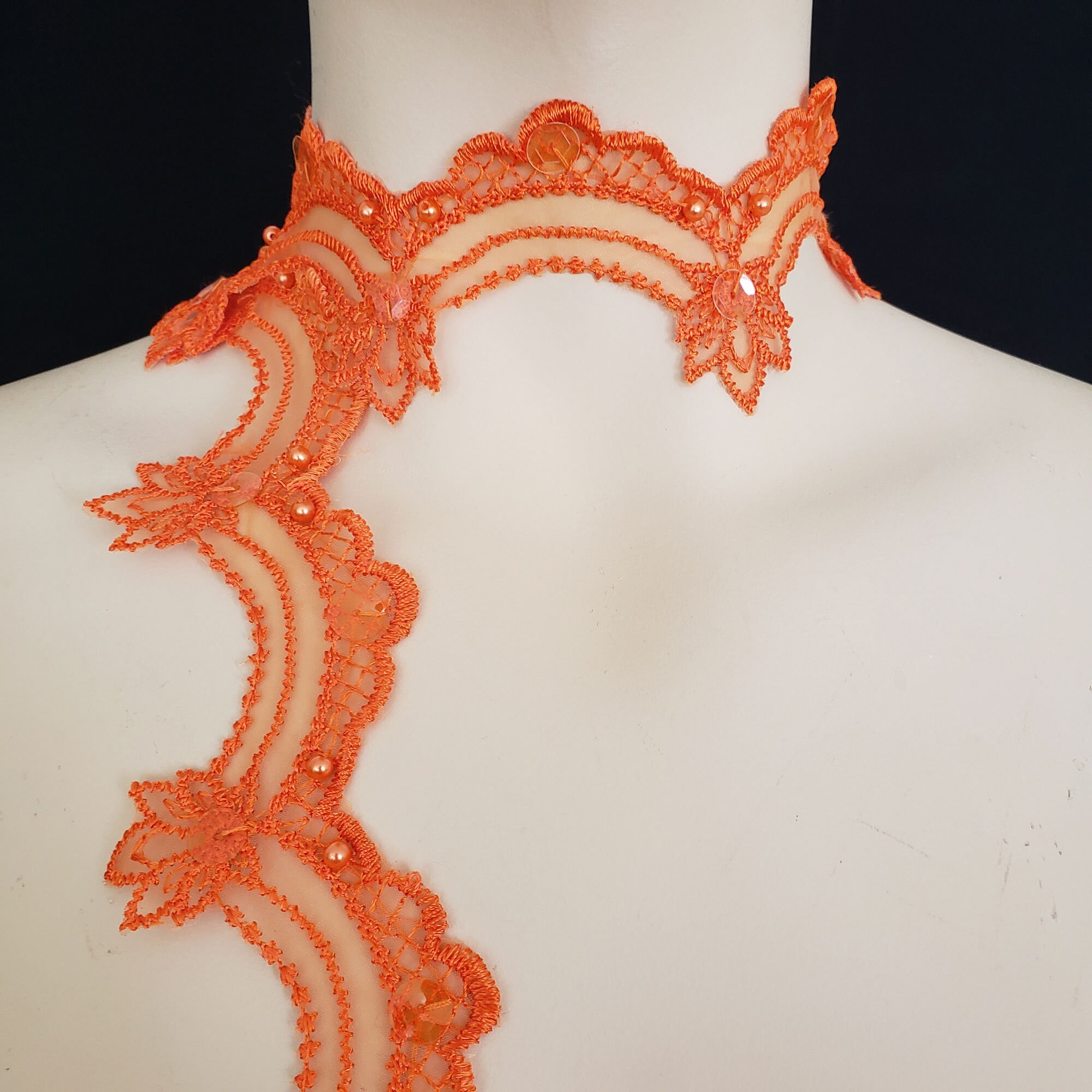 Orange Color floral Embroidered lace trimScallop lace Etsy