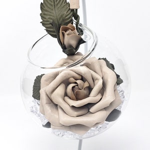3rd and 9th leather wedding anniversary gift for wife Cream leather rose in glass vase Leather flower gift for her Custom gift