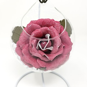 Distressed pink personalized leather rose in vase for her, wife, mom, mother. 3rd and 9th wedding anniversary gift. Leather flower bouquet
