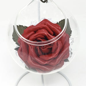 Dark red personalized leather rose in glass vase for her, wife, mom, mother. 3rd and 9th wedding anniversary gift. Leather flower bouquet