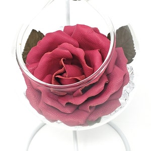 Fuchsia hot pink leather rose in the vase Leather flower for her 3rd leather wedding anniversary gift for wife Girlfriend personalized gift