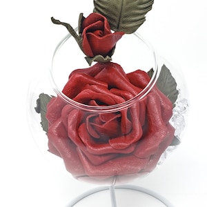 3rd and 9th leather wedding anniversary gift for wife Dark red leather rose in glass vase Leather flower gift for her Custom gift