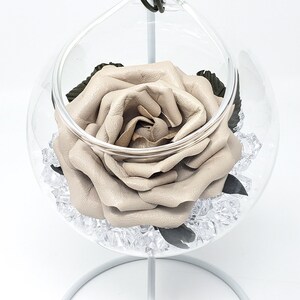 3rd and 9th wedding anniversary gift for her. Cream personalized leather rose in vase for special person. Leather flower bouquet