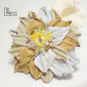 Leather Flower Clip Pin Brooch, Leather Flowers with Swarovski Cristals. 3rd Leather Anniversary, Wedding, Special Gift, Gift For Her