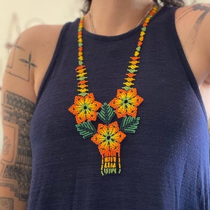 Floral Necklace Mexican Necklace Beaded Necklace Huichol Necklace Colorful Necklace Flower Necklace Indie Necklace Cottagecore Necklace