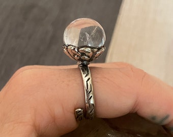 Crystal Ball Ring Quartz Ring Clear Quartz Ring Goth Ring Witch Ring Clear Quartz Sphere Large Statement Ring Globe Ring Sphere Ring