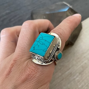 Anillo cuadrado de turquesa, anillo cuadrado, anillo grueso, anillo grande, anillo de turquesa para hombre, anillo de piedra azul, anillo para uso diario, anillo grueso de turquesa, anillos gruesos