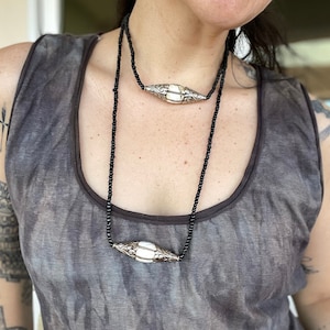 Big Stone Necklace Unique Jewelry Stone Necklace Handmade Necklace Long Necklace Beaded Necklace Edgy Necklace Black and White