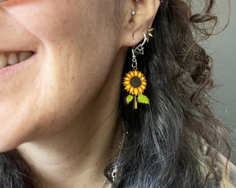 Sunflower Earrings Cottagecore Earrings Flower Earrings Sunflower Earring Sunflower Gifts Wood Earrings Kawaii Earrings Aesthetic Earrings