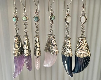 Wing Earrings Stone Earrings Angel Wing Earrings Angel Earrings Rose Quartz Earrings Black Onyx Earrings Onyx Earrings Amethyst Earrings