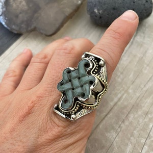 Infinity Knot Ring Tibetan Ring Jade Ring Infinity Ring Knot Ring Chunky Ring Spiritual Ring Buddhist Ring Green Jade Ring Big Stone Ring