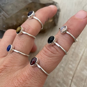 Dainty Gemstone Silver Ring: Adjustable Knuckle Ring with Lapis, Onyx, Garnet