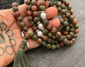 Unakite Necklace Mala Beads Japa Mala Tassel Necklace Mala Beads 108 Protection Necklace Rare Stone Mala Protection Bracelet Karma Necklace
