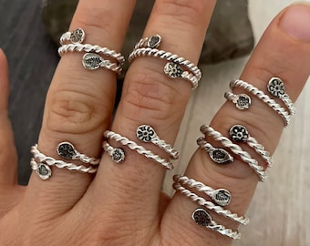 Thin Silver Ring Floral Silver Rings Silver Twist Ring Stacking Rings Silver  Midi Ring Dainty Silver Ring Simple Silver Ring Twist Ring