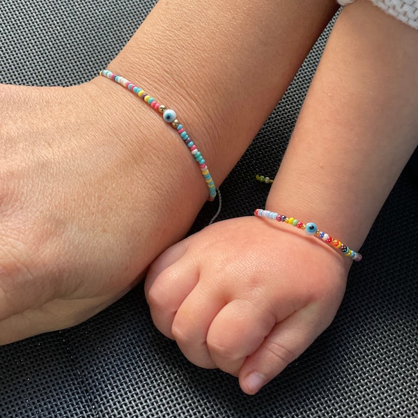 Mother Daughter Bracelet Mother Daughter Gift Matching Bracelets Daughter Bracelet Little Girl Bracelet Pastel Bracelet Evil Eye Bracelet