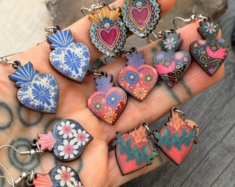 Sacred Heart Jewelry Alt Earrings Heart Earrings Sacred Heart Catholic Earrings Mexican Earrings Heart Shaped Earrings Alt Jewelry Indie