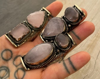 Rose Quartz Ring Big Stone Ring Pink Stone Ring Chunky Ring Large Stone Ring Pink Quartz Ring Quartz Ring Rose Quartz Rings Two Stone Ring