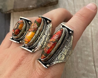 Jasper Ring Red Jasper Ring Gemstone Ring Large Stone Ring Large Statement Ring Chunky Ring Boho Ring Gypsy Ring Mens Ring Womens Ring