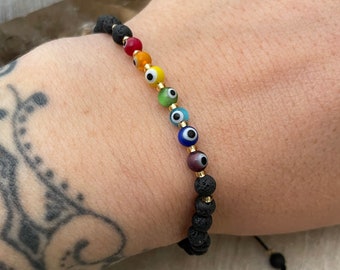 Chakra Bracelet Evil Eye Bracelet Lava Stone Bracelet 7 Chakra Bracelet Chakra Jewelry Protection Bracelet Lucky Bracelet Ojo Bracelet