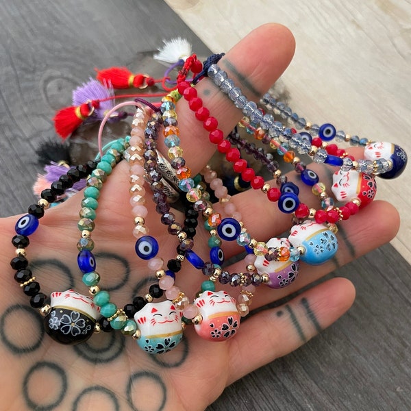 Cat Bracelet Good Luck Bracelet Fortune Cat Bracelet Maneki Neko Lucky Cat Bracelet Japanese Bracelet Wealth Bracelet Kawaii Bracelet