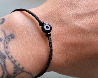 Black Evil Eye Bracelet - Black Cord Bracelet -Evil Eye Charm Evil Eye Protection Bracelet