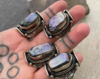 Black Pearl Ring Adjustable Ring Chunky Ring Big Ring Chunky Rings Black Ring Goth Ring Genuine Black Pearl Ring Pearl Ring Big Ring