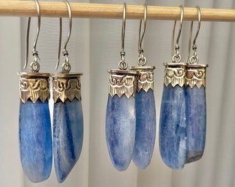 Kyanite Earrings Blue Kyanite Earrings Blue Kyanite Raw Stone Earrings Blue Dangle Earrings Something Blue Stone Jewelry Boho Earrings