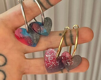 Heart Earrings Heart Dangle Earrings Heart Hoop Earrings Heart Hoops Heart Jewelry Cute Earrings Cute Jewelry Resin Earrings Resin Heart