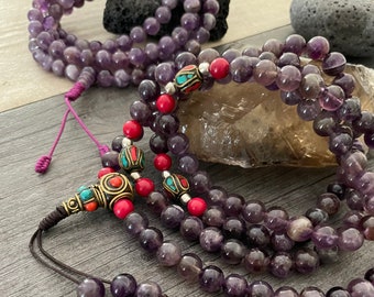 Amethyst Necklace Japa Mala Mala Beads 108 Karma Necklace Yoga Lover Gift Rare Stone Mala Protective Necklace Aquarius Necklace