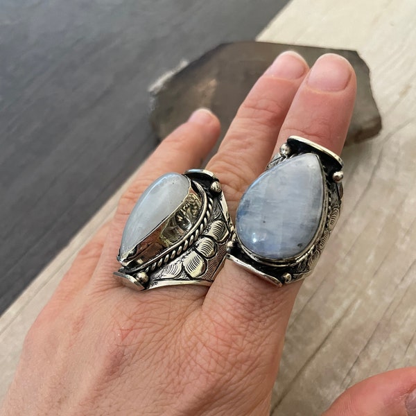 Moonstone Ring Large Moonstone Ring Tear Drop Ring Bohemian Ring Moonstone Rings Wide Ring Chunky Ring Moon Stone Ring Large Stone Ring