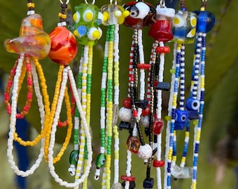 Long Dangle Colorful Handmade Glass Beads Earrings with Miyuki Beads - Cool Everyday Statement Earrings