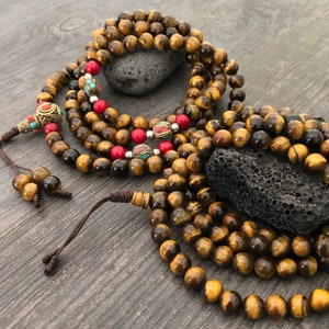 Mala Beads 108 Tigers Eye Necklace Tiger Eye Mala Beads Tigers Eye Mala Buddhist Mala Japa Mala Mala Beads Stone Mala Prayer Beads image 4