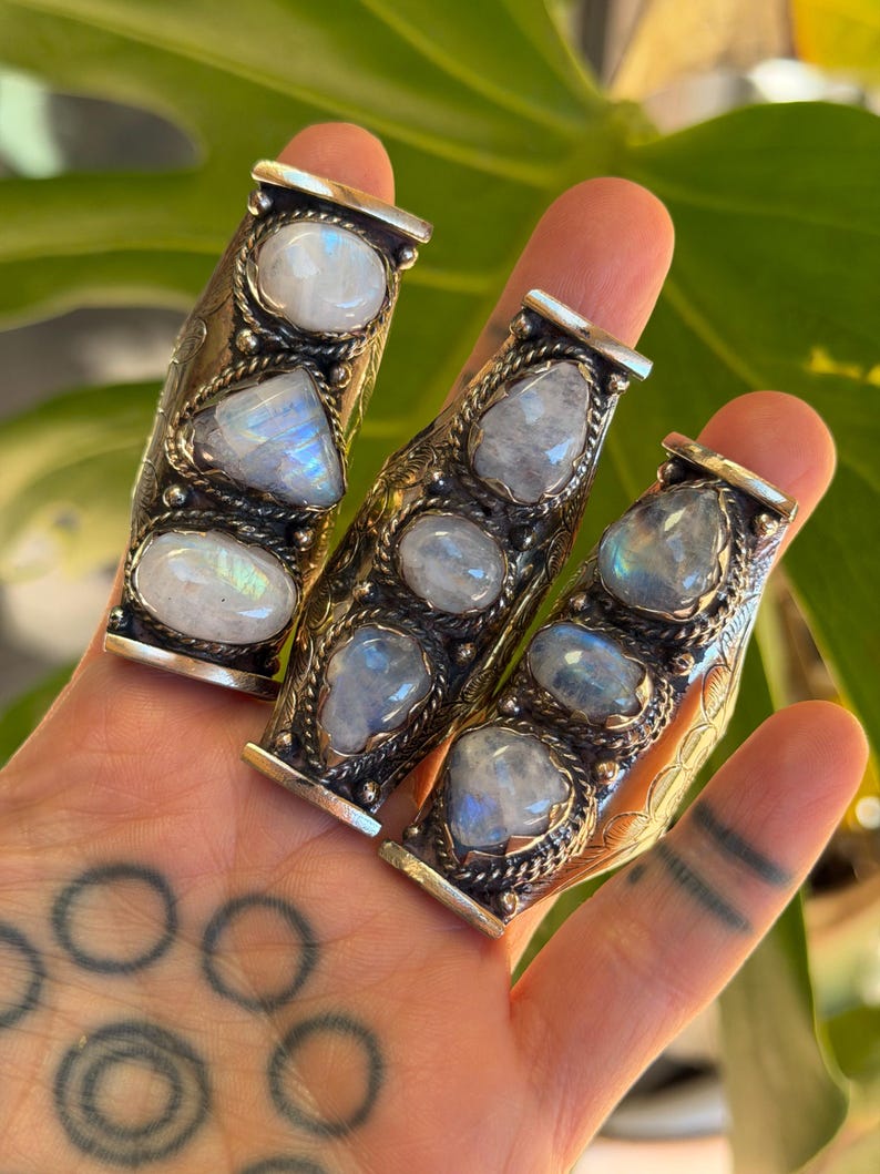 Semi Precious Ring Moonstone Ring Moon Stone Ring Three Stone Ring Chunky Ring Birth Stone Ring Cool Ring Edgy Ring Chunky Rings image 14