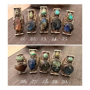 Labradorite Turquoise Two Stone Ring: Chunky Adjustable Gemstone Ring image 6