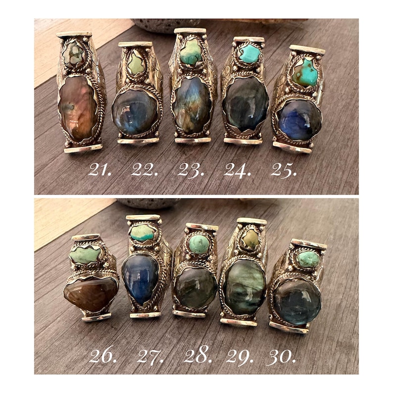 Labradorite Turquoise Two Stone Ring: Chunky Adjustable Gemstone Ring image 6