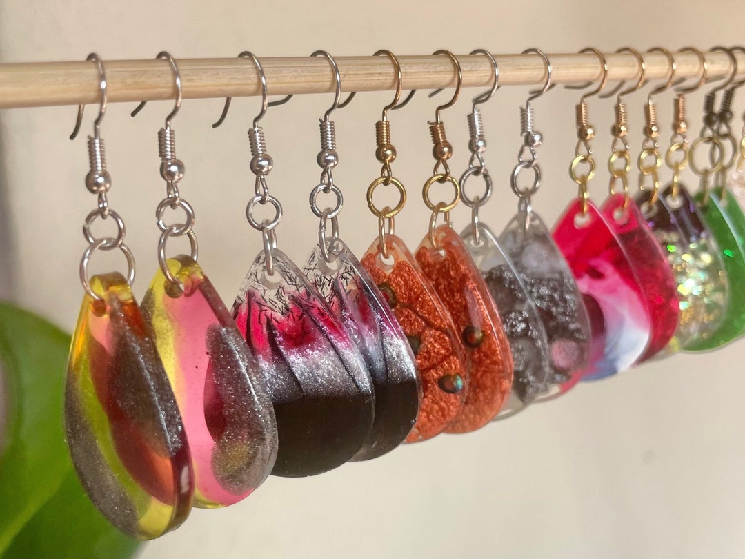 Colorful Resin Dangle Earrings: Handmade Funky Jewelry - Etsy Israel, image size:1080x810