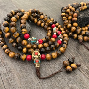 Mala Beads 108 Tigers Eye Necklace Tiger Eye Mala Beads Tigers Eye Mala Buddhist Mala Japa Mala Mala Beads Stone Mala Prayer Beads image 6