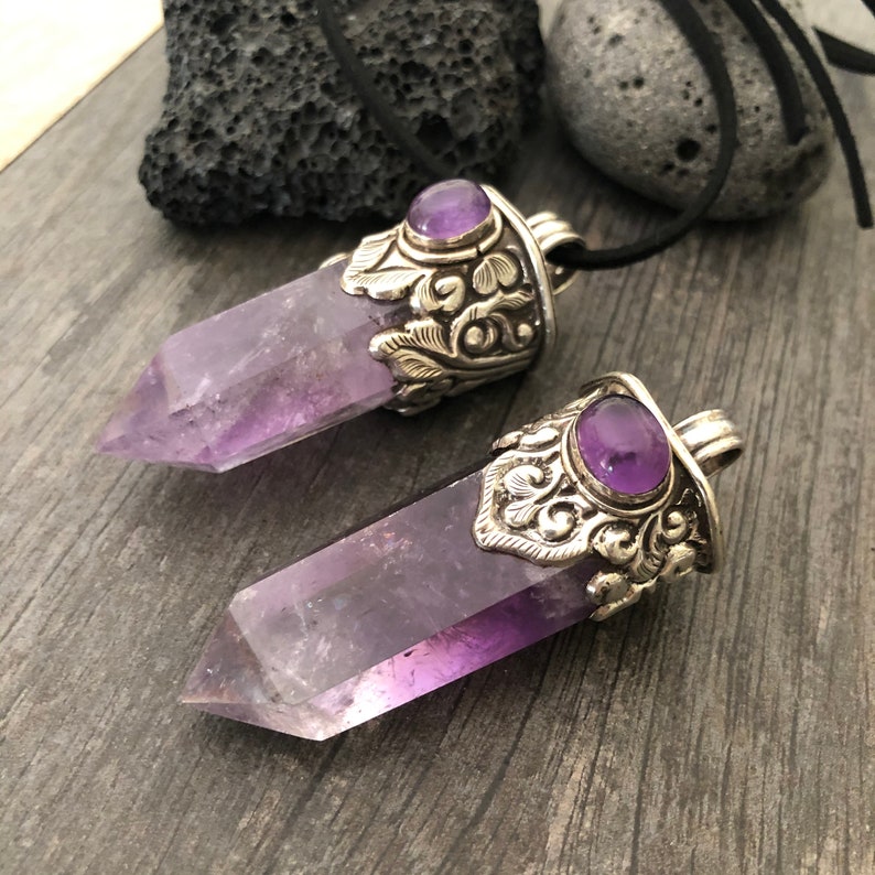 Amethyst Necklace Amethyst Pendant Big Pendant Necklace Chakra Pendant Ethnic Necklace Sterling Silver Pendant Raw Amethyst Pendant
