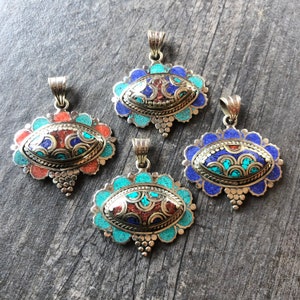 Multi Color Pendant Abstract Pendant Focal Pendant Lapis Pendant Yoga Pendant Nepali Necklace Nepali Jewelry Cool Pendant Trendy Necklace