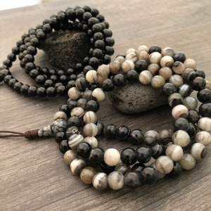 Black Agate Necklace Mala Beads 108 Japa Mala Buddhist Mala 108 Bead Mala Mala Beads Stone Mala Counter Mala Prayer Beads Protection Mala