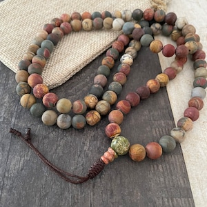 Mala Necklace Jasper Necklace 108 Mala Beads Meditation Necklace Mala Beads 108 Mala Bracelet Picture Jasper Mala Beads Bracelet Earthy Mala