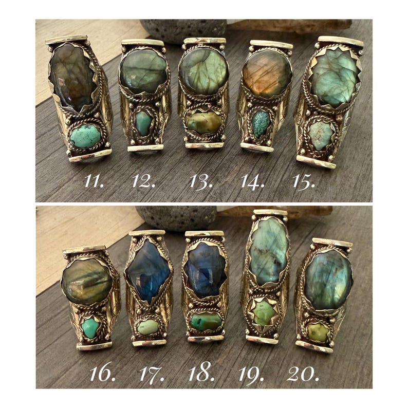 Labradorite Turquoise Two Stone Ring: Chunky Adjustable Gemstone Ring image 5