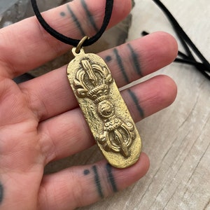 Tibetan Brass Vajra Om Necklace: Double Sided Pendant