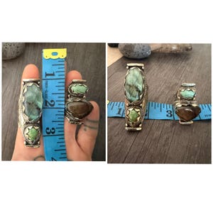 Labradorite Turquoise Two Stone Ring: Chunky Adjustable Gemstone Ring image 15